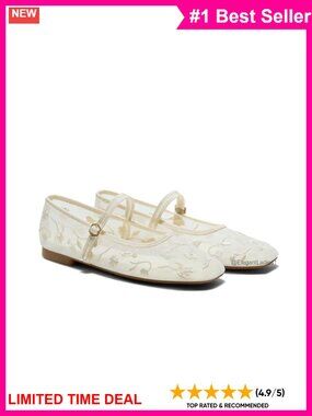 Square Toe Mary Jane Ballet Flats Mesh Floral Comfort Walking Shoes